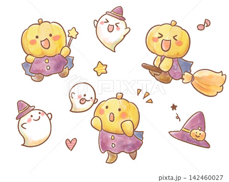水彩風 可愛いハロウィンイラストセット かぼちゃとおばけのキャラクター 保育園・イベント用 水彩風 可愛いハロウィンイラストセット かぼちゃとおばけのキャラクター 保育園・イベント用 142460027