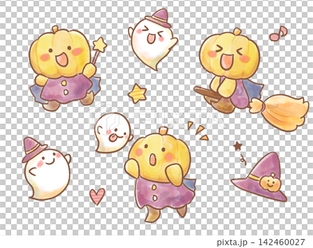 Cute watercolor-style Halloween illustration set featuring pumpkin and ghost characters, perfect for daycare centers and events. Cute watercolor-style Halloween illustration set featuring pumpkin and ghost characters, perfect for daycare centers and events. 142460027