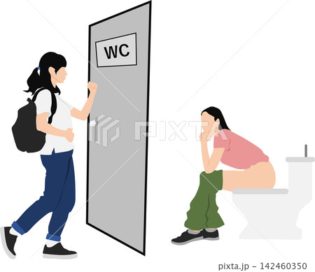 トイレを我慢する女性のイラスト 142460350