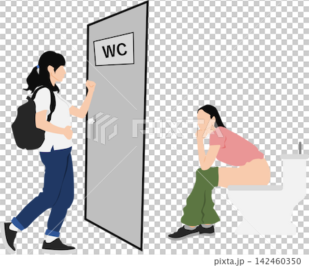 トイレを我慢する女性のイラスト 142460350