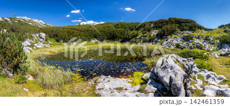 summer landscape view of small Hirzkarseelein lake Hirzkarsee in Dachstein Alps near Mount Krippenstein Upper Austria summer landscape view of small Hirzkarseelein lake Hirzkarsee in Dachstein Alps near Mount Krippenstein Upper Austria 142461359
