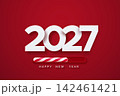 White 2027 numbers with candy cane loading bar on red background 142461421