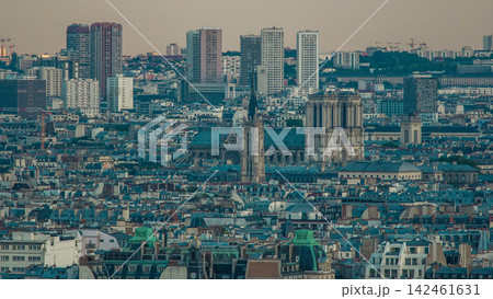 Panorama of Paris aerial timelapse, France. Top view from Montmartre viewpoint. Panorama of Paris aerial timelapse, France. Top view from Montmartre viewpoint. 142461631