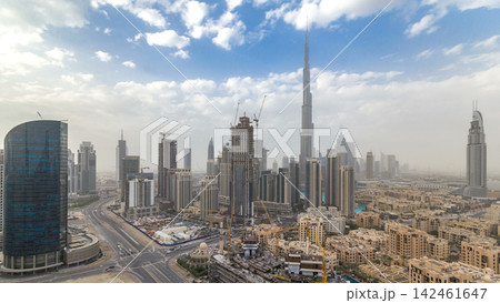 Beautiful luxury Dubai downtown aerial top view all day timelapse, Dubai, United Arab Emirates Beautiful luxury Dubai downtown aerial top view all day timelapse, Dubai, United Arab Emirates 142461647