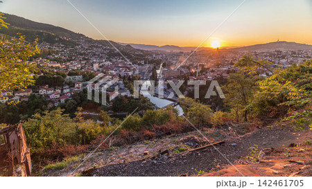 Sunset view of Sarajevo from most popular panoramic spot in Sarajevo timelapse. Sunset view of Sarajevo from most popular panoramic spot in Sarajevo timelapse. 142461705