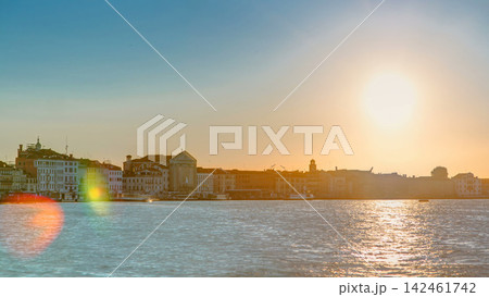 Beautiful sunrise in Grand canal over Venice near San Marco square timelapse. Venice, Italy, European Union. Beautiful sunrise in Grand canal over Venice near San Marco square timelapse. Venice, Italy, European Union. 142461742