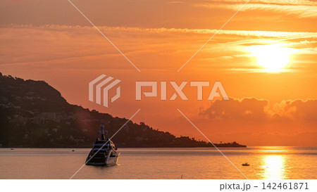 Sunrise view of sea and landscape timelapse from Beaulieu sur mer, France. 142461871