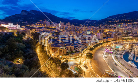 Panorama of Monte Carlo day to night timelapse from the observation deck in the village of Monaco near Port Hercules Panorama of Monte Carlo day to night timelapse from the observation deck in the village of Monaco near Port Hercules 142461880