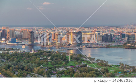 View of new modern buildings in luxury Dubai city, United Arab Emirates Timelapse Aerial View of new modern buildings in luxury Dubai city, United Arab Emirates Timelapse Aerial 142462016