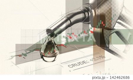 Fuel nozzle dripping oil over financial market trading charts Fuel nozzle dripping oil over financial market trading charts 142462686