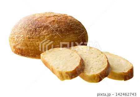 whole and sliced wheat bread with sourdough isolated on white background. whole and sliced wheat bread with sourdough isolated on white background. 142462743
