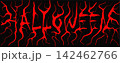 Halloween spooky text lettering design with creepy horror branches in red on black background, vector illustration for party poster and holiday banner 142462766