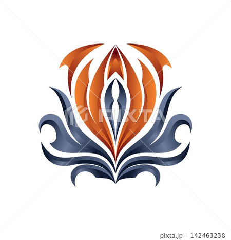 Abstract Tribal Lotus Flower Logo with Flame Ornament 142463238