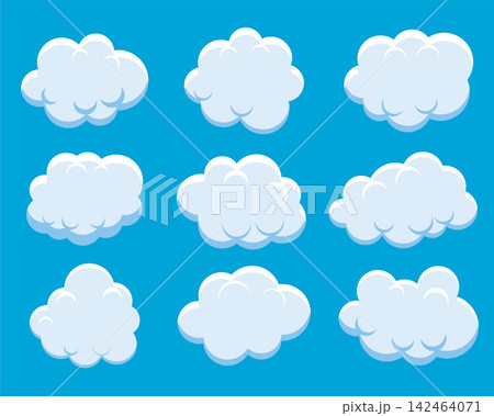 set of fluffy clouds on blue background 142464071