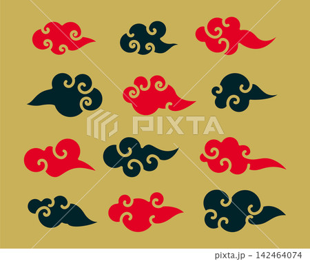 decorative red and black chinese clouds set decorative red and black chinese clouds set 142464074