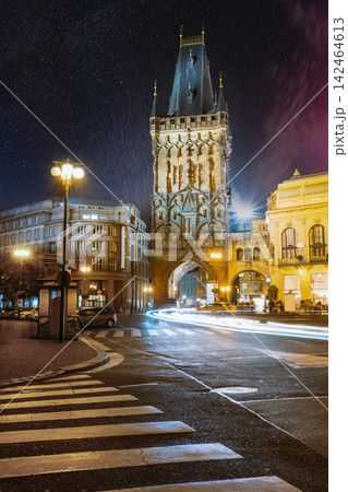 Vertical view of Powder Tower with light trails at dusk Vertical view of Powder Tower with light trails at dusk 142464613