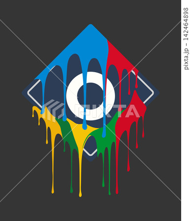 Geometric diamond shape with colorful paint drips and a white ring logo element Geometric diamond shape with colorful paint drips and a white ring logo element 142464898
