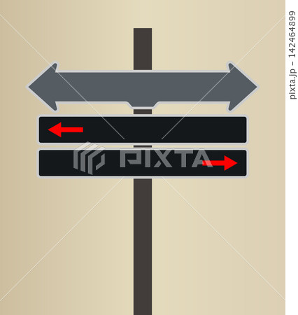 Directional signpost with multiple arrows pointing left and right against Directional signpost with multiple arrows pointing left and right against 142464899
