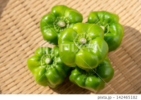 ザルにのせた伝統野菜のかぐら南蛮(9月)俯瞰 ザルにのせた伝統野菜のかぐら南蛮(9月)俯瞰 142465182