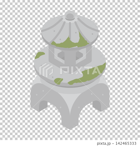 Isometric moss-covered stone lantern Isometric moss-covered stone lantern 142465333