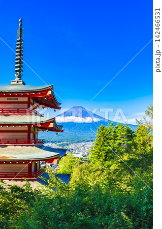 夏富士と五重塔　新倉富士浅間神社 142466531