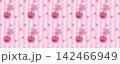 Pink gingham seamless pattern with cherries, bows and hearts in playful retro aesthetic. Perfect for textile and wallpaper prints. Stock vector illustration in cartoon style. 142466949
