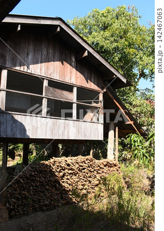 old brown wooden house in country, natural village old brown wooden house in country, natural village 142467063