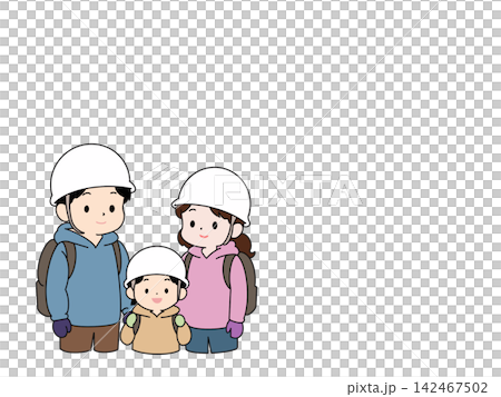一幅描繪父母和孩子為應對災難而撤離的插圖。 142467502