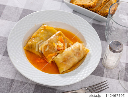 Cabbage rolls served on plate Cabbage rolls served on plate 142467595