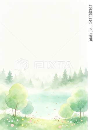 Sparkling clear water surface backgrounds combined with bright wildflower field scenic illustrations 142468567