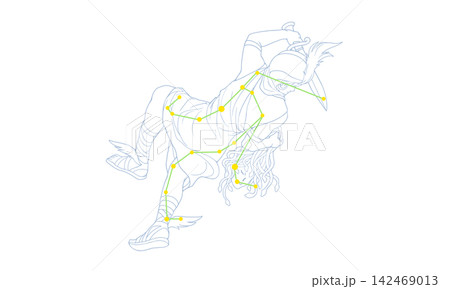 ペルセウス座のカラー線画イラスト(星座絵と星座線) ペルセウス座のカラー線画イラスト(星座絵と星座線) 142469013