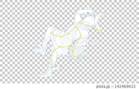 ペルセウス座のカラー線画イラスト(星座絵と星座線) ペルセウス座のカラー線画イラスト(星座絵と星座線) 142469013