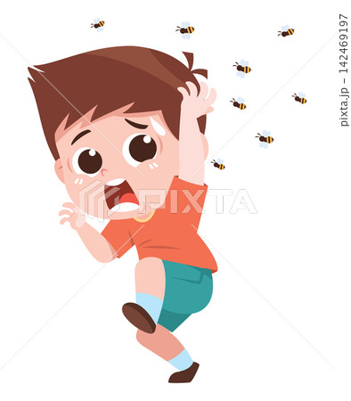 Child Running Away from Bees Cartoon Illustration 142469197