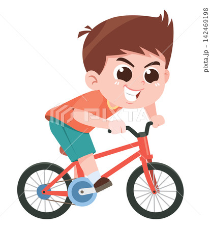Child Riding Bicycle Cartoon Illustration 142469198
