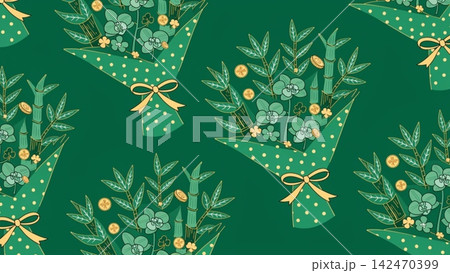 Flower bouquet wrapped in paper and ribbon, New Year vector background Flower bouquet wrapped in paper and ribbon, New Year vector background 142470399