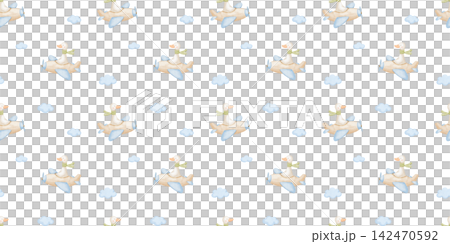Seamless pattern with cute goose flying little plane in clouds. Childish character for kids. Watercolour hand drawn illustrations Seamless pattern with cute goose flying little plane in clouds. Childish character for kids. Watercolour hand drawn illustrations 142470592