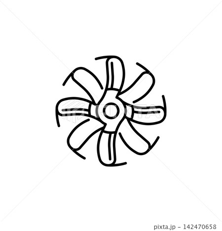 Ceiling fan line icon for home appliances, cooling, ventilation, household equipment, interior, electrical devices, home maintenance, web, mobile apps, and infographic design, isolated 142470658