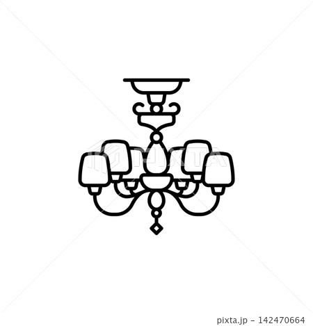 Chandelier line icon for home appliances, home lighting, interior, household equipment, electrical devices, decoration, room design, web, mobile apps, and infographic design, isolated 142470664