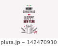 A festive greeting card displaying Merry Christmas and Happy New Year 142470930
