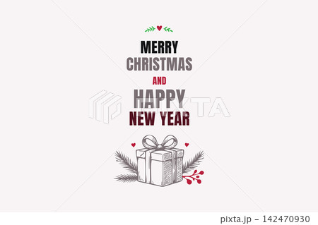 A festive greeting card displaying Merry Christmas and Happy New Year 142470930