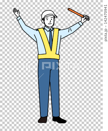 A young man acting as a traffic controller A young man acting as a traffic controller 142470941