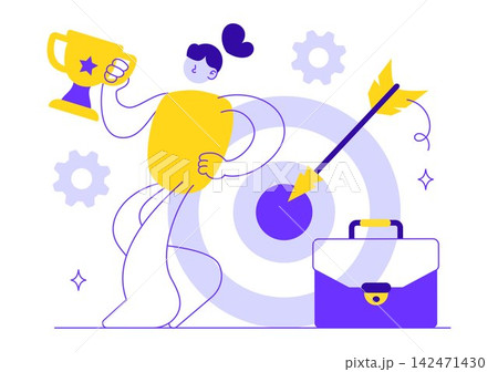Business Goal Vector Illustration Featuring Target Achievement, Strategic Planning, Career Growth, Success Strategy, Teamwork, and Leadership 142471430