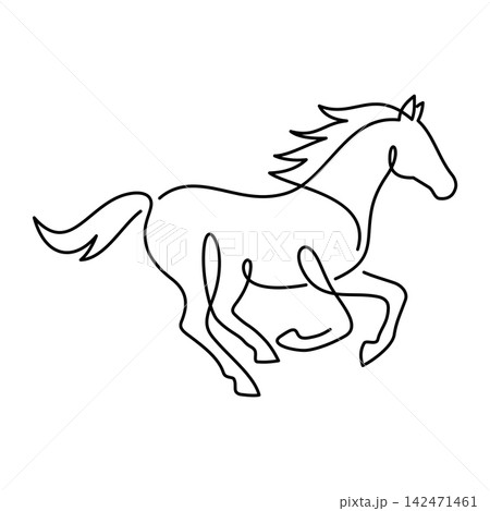 Elegant Galloping Horse One Line Art Illustration, Minimalist Equine Logo and Equestrian Design 142471461