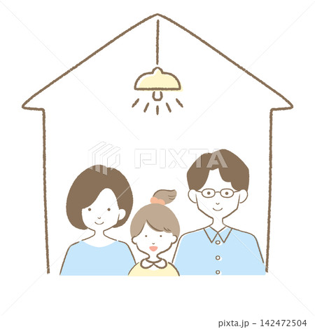 マイホームをイメージした3人家族 マイホームをイメージした3人家族 142472504