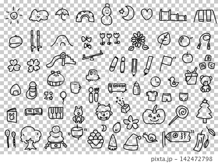 保育園 手書き風イラスト アイコン 白黒 行事 季節イベント 幼稚園 ベクターイラスト 保育園 手書き風イラスト アイコン 白黒 行事 季節イベント 幼稚園 ベクターイラスト 142472798