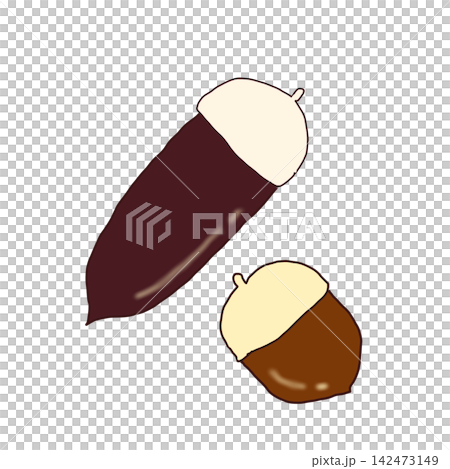 Two hand-painted acorns (one elongated and one round, brown and dark brown, with caps) Two hand-painted acorns (one elongated and one round, brown and dark brown, with caps) 142473149