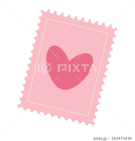 A simple, cute vector illustration of a pink postage stamp with a large pink heart. Features a perforated edge A simple, cute vector illustration of a pink postage stamp with a large pink heart. Features a perforated edge 142473436