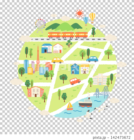 可愛的手繪街景插圖 可愛的手繪街景插圖 142473672