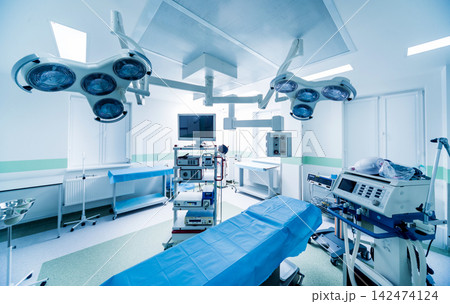 Modern equipment in operating room. Medical devices for neurosurgery. 142474124