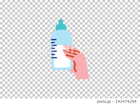 Illustration of a hand holding a baby bottle Illustration of a hand holding a baby bottle 142474284